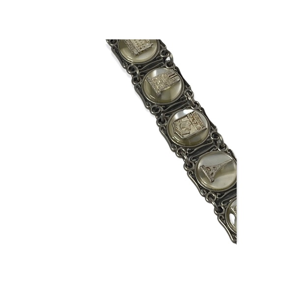 VTG silver PARIS FRANCE FRENCH Eiffel tower lucite link panel tourist bracelet - Picture 8 of 12